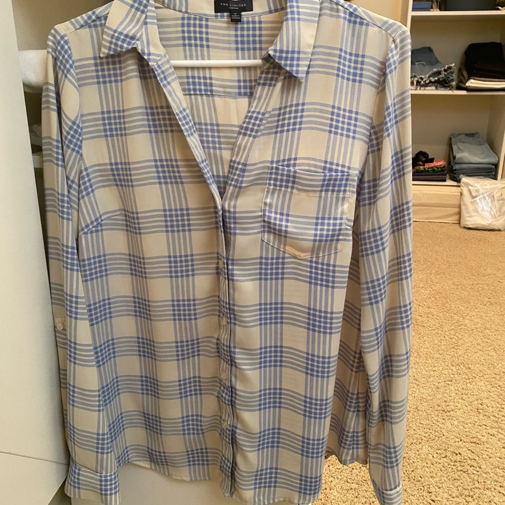 The Limited blue and cream button down top